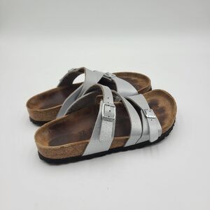 B1 Birkenstock Salina Women’s Size 6 37 Silver  Leather Shoes Sandals Slip On